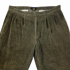 Vtg Club Room Corduroy Pants Mens 40 x 32 (31) Green Pleated Cuffs Straight Leg